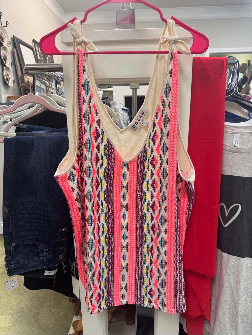 dolan Cream and Pink Multicolor Striped Knit Tank